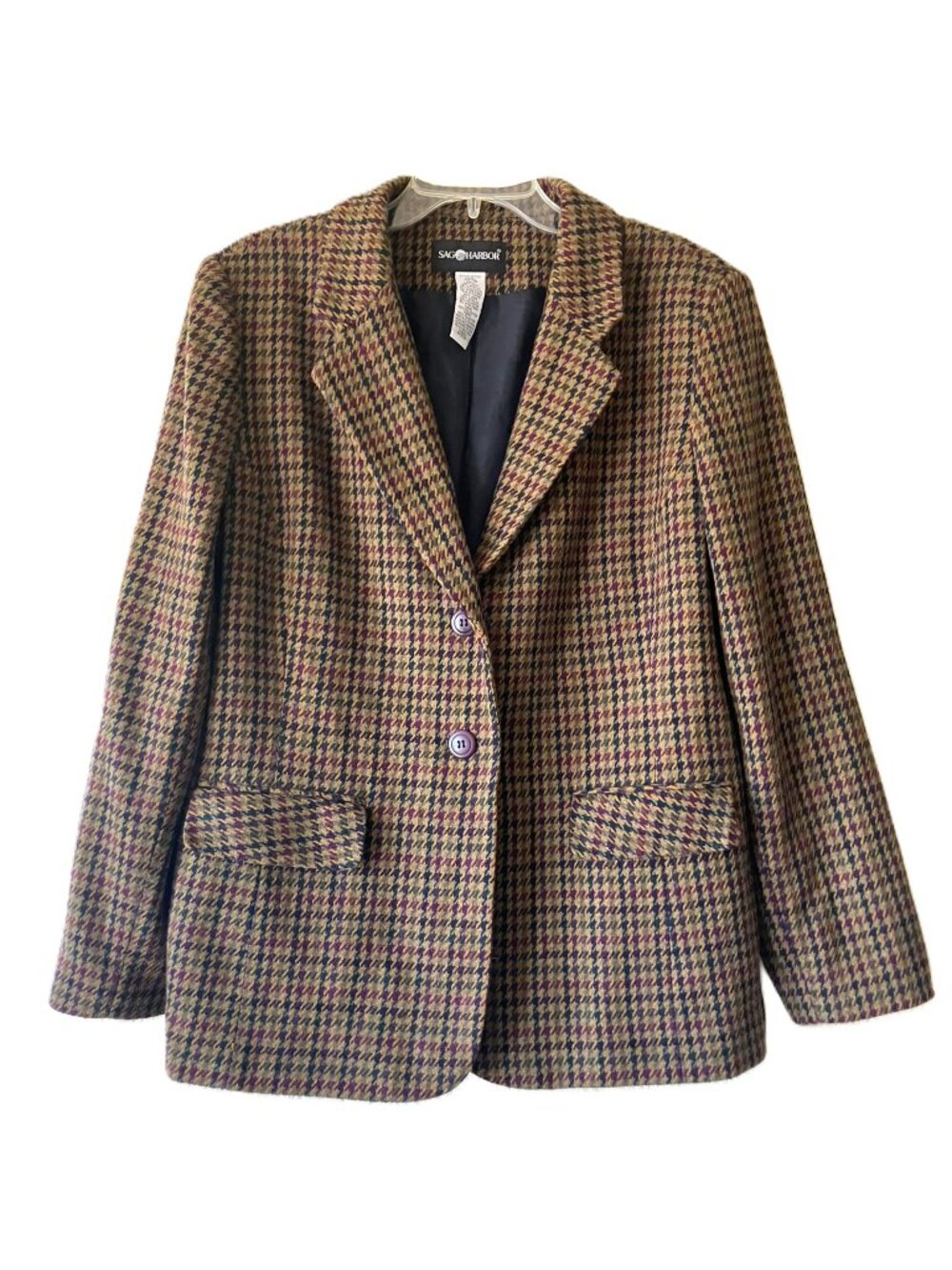 Vintage Sag Harbor Wool Blend Plaid Blazer Jacket Size 16 Multicolor